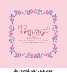 Unique pattern of leaf and floral frame, for elegant romance decoration of cards. Vector