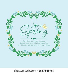 Unique pattern of leaf and flower frame, for cute love spring greeting card wallpaper decor. Vector