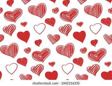 A unique pattern of red decorated hearts in a linear style