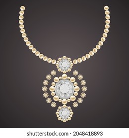 unique pearl necklace with the big diamond-centered necklace. Pearls jewelry 