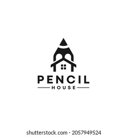 unique pencil house logo by combining pencil and house,