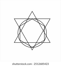 Unique pentagram logo design with circle and hexagon.