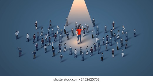 Unique person in a crowd. HR and recruitment concept. Vector illustration