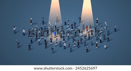 Unique person in a crowd. HR and recruitment concept. Vector illustration