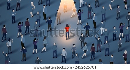 Unique person in a crowd. HR and recruitment concept. Vector illustration