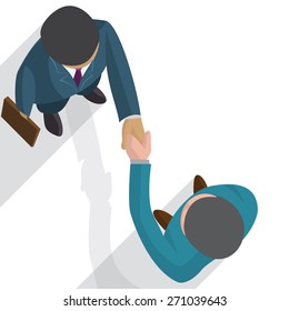 Unique Perspectives of two businessman shaking hands in making a deal or an agreement.