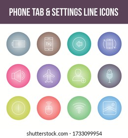 Unique phone tab & settings vector line icon set