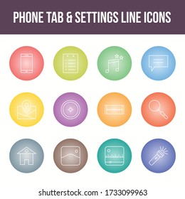 Unique phone tab & settings vector line icon set