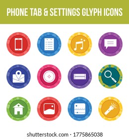 Ficha telefónica única y configuración conjunto de iconos de glifos vectoriales
