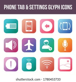 Unique phone tab & settings vector glyph icon set