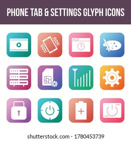 Unique phone tab & settings vector glyph icon set