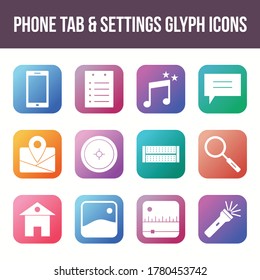 Unique phone tab & settings vector glyph icon set