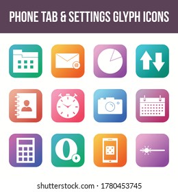 Unique phone tab & settings vector glyph icon set