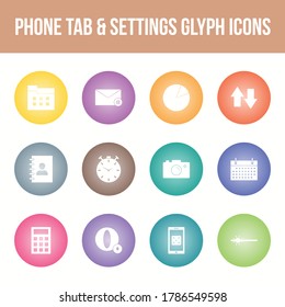 Unique phone tab & settings vector glyph icon set