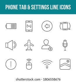 Unique phone tab & settings vector line icon set