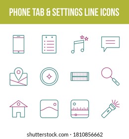Ficha de teléfono única y configuración conjunto de iconos de línea vectorial