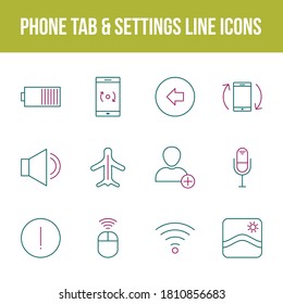 Unique phone tab & settings vector line icon set