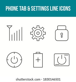 Pestaña de teléfono única y conjunto de iconos vectores de configuración