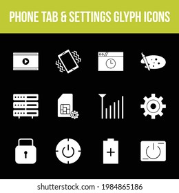 Ficha telefónica única y configuración conjunto de iconos de glifos vectoriales