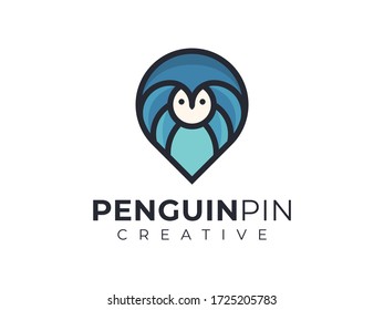 Unique pin and penguin logo vector template
