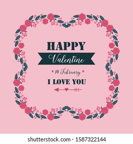 Unique pink flower frame art for valentines day greeting cards. Vector