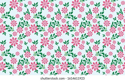 Unique pink flower pattern background for valentine, with leaf and flower drawing.