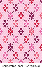 Unique pink hearts argyle fabric pattern