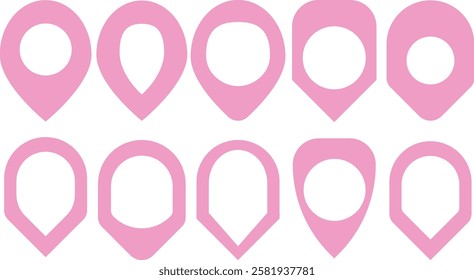 Unique pink pin point set icon on white background	

