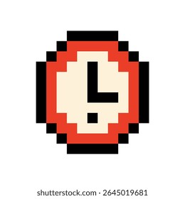 Unique pixel art character with an alarm clock face. A creative icon for time management, scheduling, or school visuals.