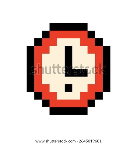 Unique pixel art character with an alarm clock face. A creative icon for time management, scheduling, or school visuals.