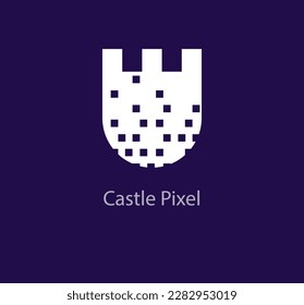 Unique pixelated castle logo design. Pixelated castle wall logo template. vector.