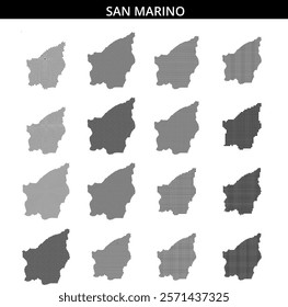 A unique pixelated design showcases the outline of San Marino, highlighting its geographical shape in an artistic manner.