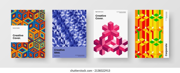 Unique placard A4 vector design layout collection. Modern mosaic tiles pamphlet illustration bundle.