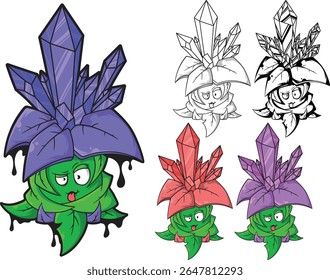 A unique plant vector with a big crystal on the head and a funny expression. Suitable for fantasy and cartoon themed sticker, game or merchandise design, eps 10, editable.
