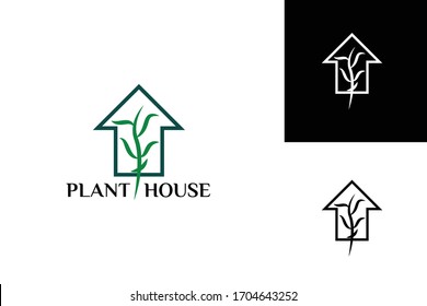 unique planting house logo vector concept with line and simple style on white background