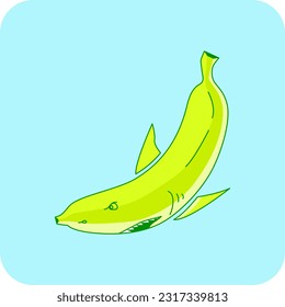 Diseño de logotipos únicos y de reproducción: La mezcla perfecta de un plátano y un tiburón en amarillo vibrante. Esta creación innovadora une el encanto lúdico de un plátano con el poderoso encanto de un tiburón.