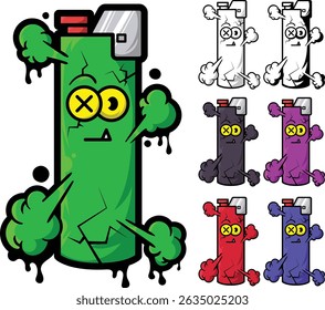 A unique and playful pop art vector illustration of a cracked gas lighter with a stylized face, blending urban grit with retro comic aesthetics.
