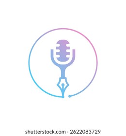 Unique Podcast Icon with Abstract Microphone and Writing Quill