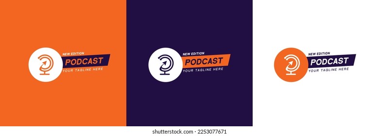 Unique Podcast Logo With Microphone Shape Concept and Color Variant Display.