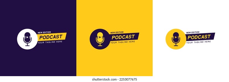 Unique Podcast Logo With Microphone Shape Concept and Color Variant Display.