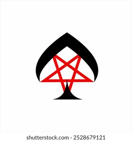 Unique poker club logo design with ace spade and pentagram star illustration.