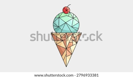 Unique polygonal mesh illustration of a green ice cream scoop, providing a creative and artistic take on a classic summer treat for modern visuals.