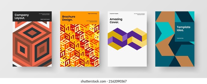 Unique postcard design vector concept collection. Vivid geometric hexagons banner layout bundle.