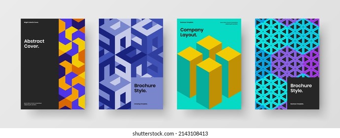 Unique postcard vector design layout collection. Fresh geometric pattern presentation template set.