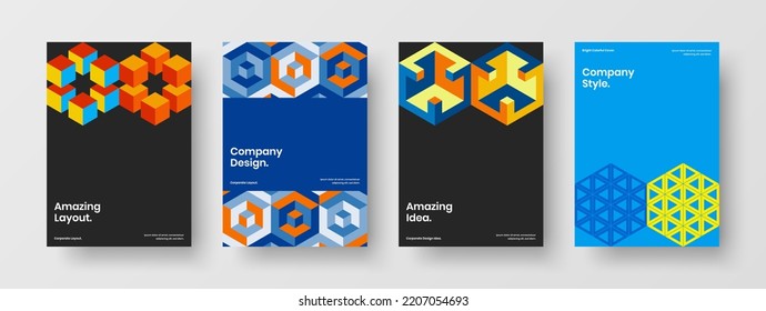 Unique poster A4 vector design layout bundle. Abstract geometric shapes company cover template set.