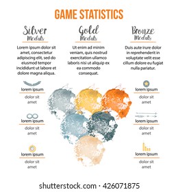 Unique poster, banner or flyer of game statistics. Poster, banner, info graphic. Vector illustration.