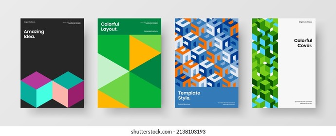 Unique poster design vector template collection. Premium geometric tiles placard layout bundle.