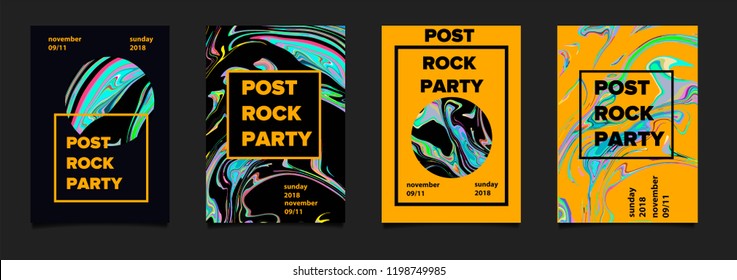 A unique poster set with avant-garde design for music or art event in bright yellow and black color scheme. 