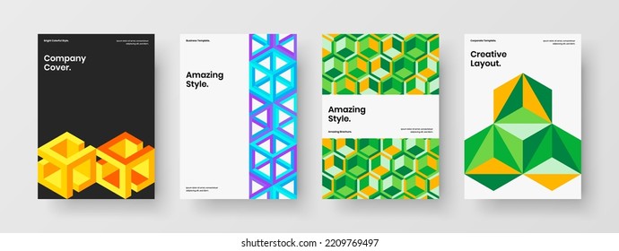 Unique poster vector design illustration collection. Bright mosaic pattern annual report concept set.
