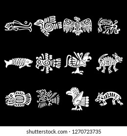 unique pre hispanic and prehistoriy icons vector set